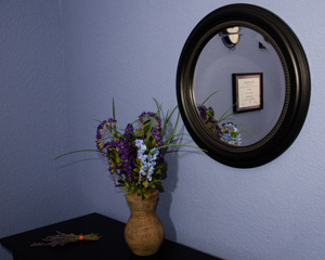 Relaxing lavender sprig compliments the warm decor in our treatment rooms.